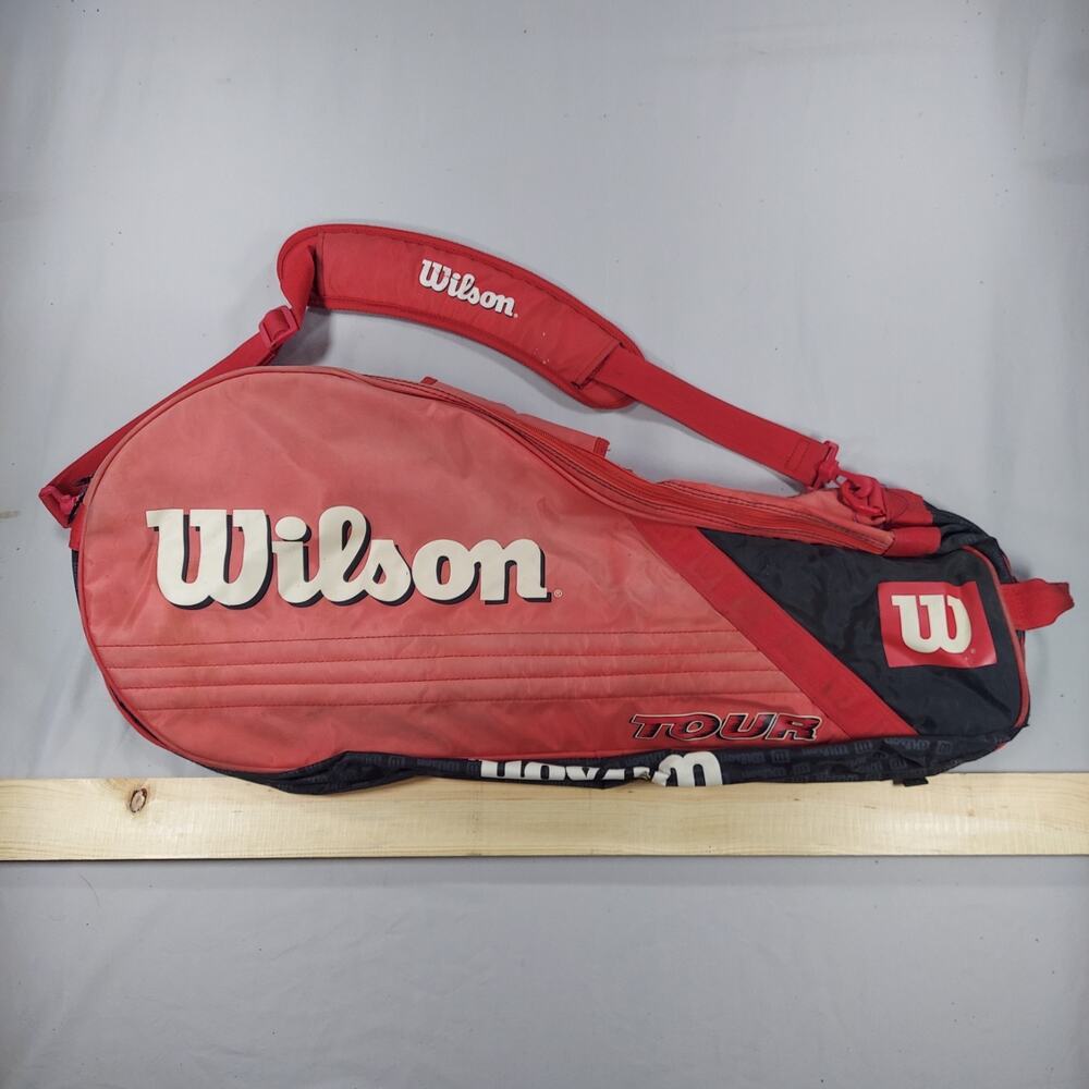 Wilson Tour Red Black Tennis Racket Bag Shoulder Carry 2 Racquet Case Preowned